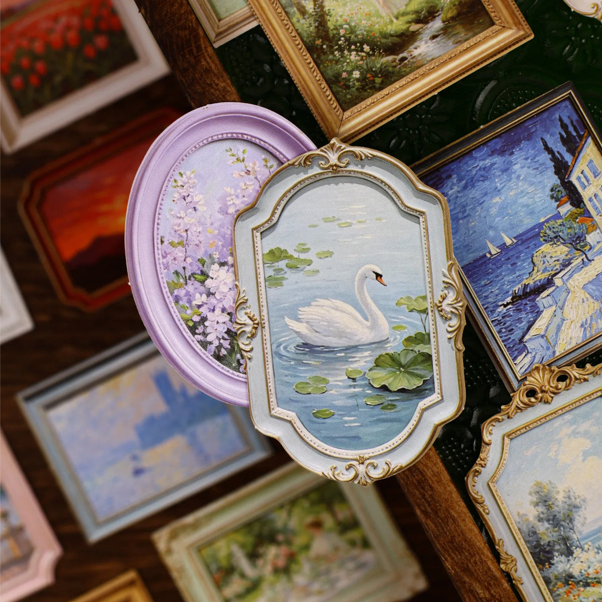 cadres dorés paysages fleurs animaux classiques romantiques opaques vintage européens bleu vert rose blanc
