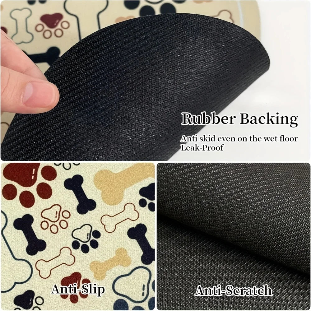 tapis antidérapant chien motifs pattes os moderne gris beige noir