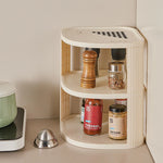 étagère rotative moderne multi niveaux beige clair rayures verticales supports rangement robuste anti dérapant