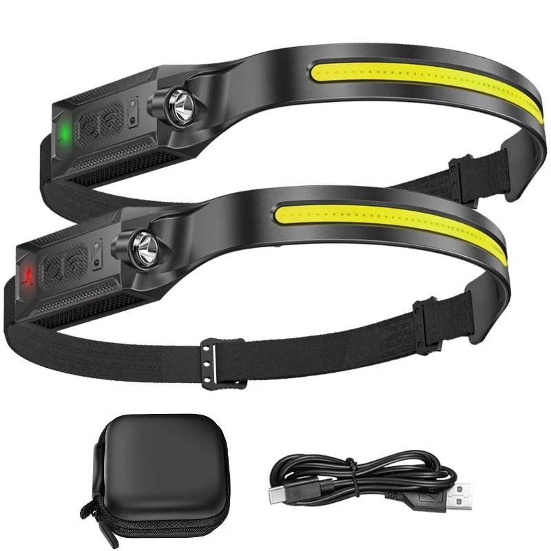 lampe frontale led rechargeable usb modes lumière camping sécurité noir vert fluo