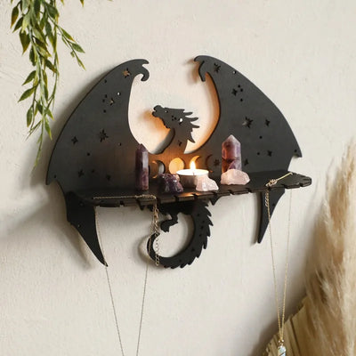 Étagère murale bois dragon gothique gris clair