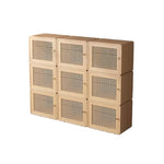 meuble modular bois clair grille moderne poignées vases bougies livres