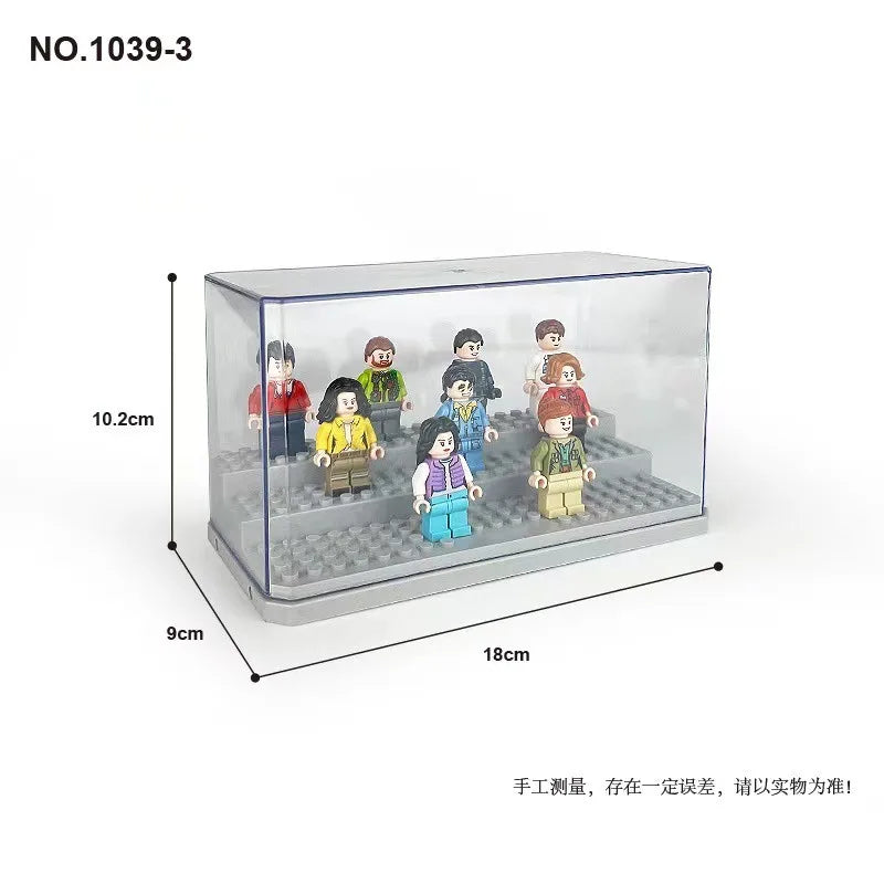 boîtes rangement transparentes figurines lego voitures miniatures accessoires jouets boîtes présentation personnages diversément habillés