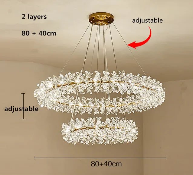 Suspension lumineuse cristal transparent moderne élégante chaînes blanc doré chambre salon