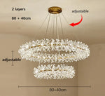 Suspension lumineuse cristal transparent moderne élégante chaînes blanc doré chambre salon
