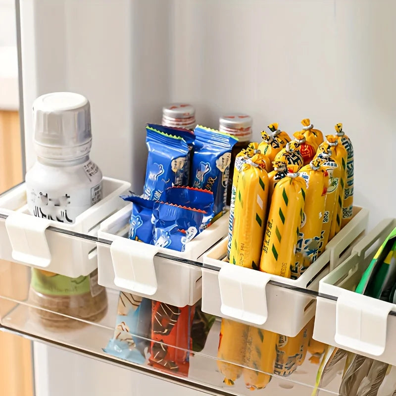 organisateur réfrigérateur transparent clips bouteilles sauces aliments rangement étirable abs minimaliste