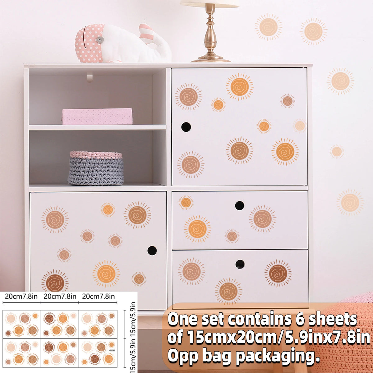 stickers muraux dessin animé soleil souriant arc ciel enfant chambre salon decoration murale jaune