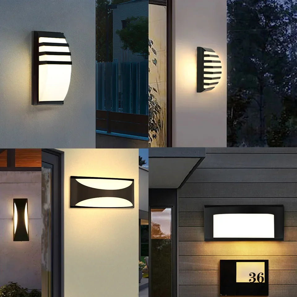 lampes murales led noir blanc géométrique ip66 moderne détecteur mouvement piro étanche