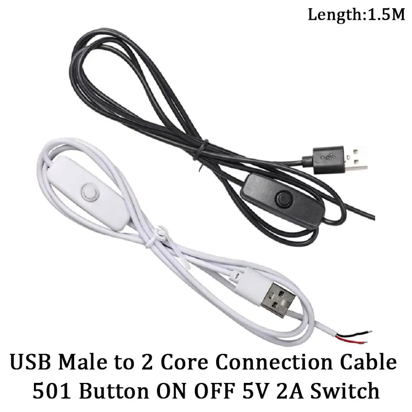 câble usb noir blanc 5v 15m connecteur usb male bouton on off deux cables