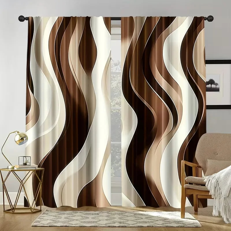 rideau marron moderne rayures ondulées 100 polyester pièces