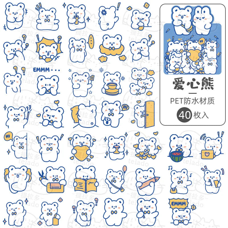 sticker kawaii mignon ours lapin coeur floral scrapbooking diy carte journal intime