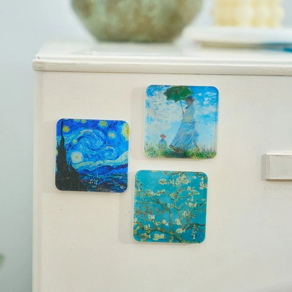 coasters peinture célèbres nuit étoilée aimants art déco maison bleu blanc vert