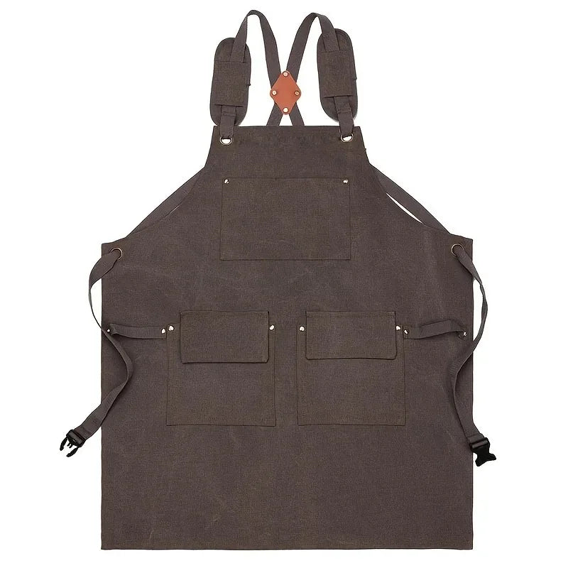 tablier toile épaisse marron clair nettoyage poches épaulettes grunge utilitaire