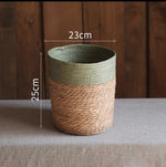 panier tressé fibre végétale réutilisable respectueux environnement pliable rangement vert beige rustic
