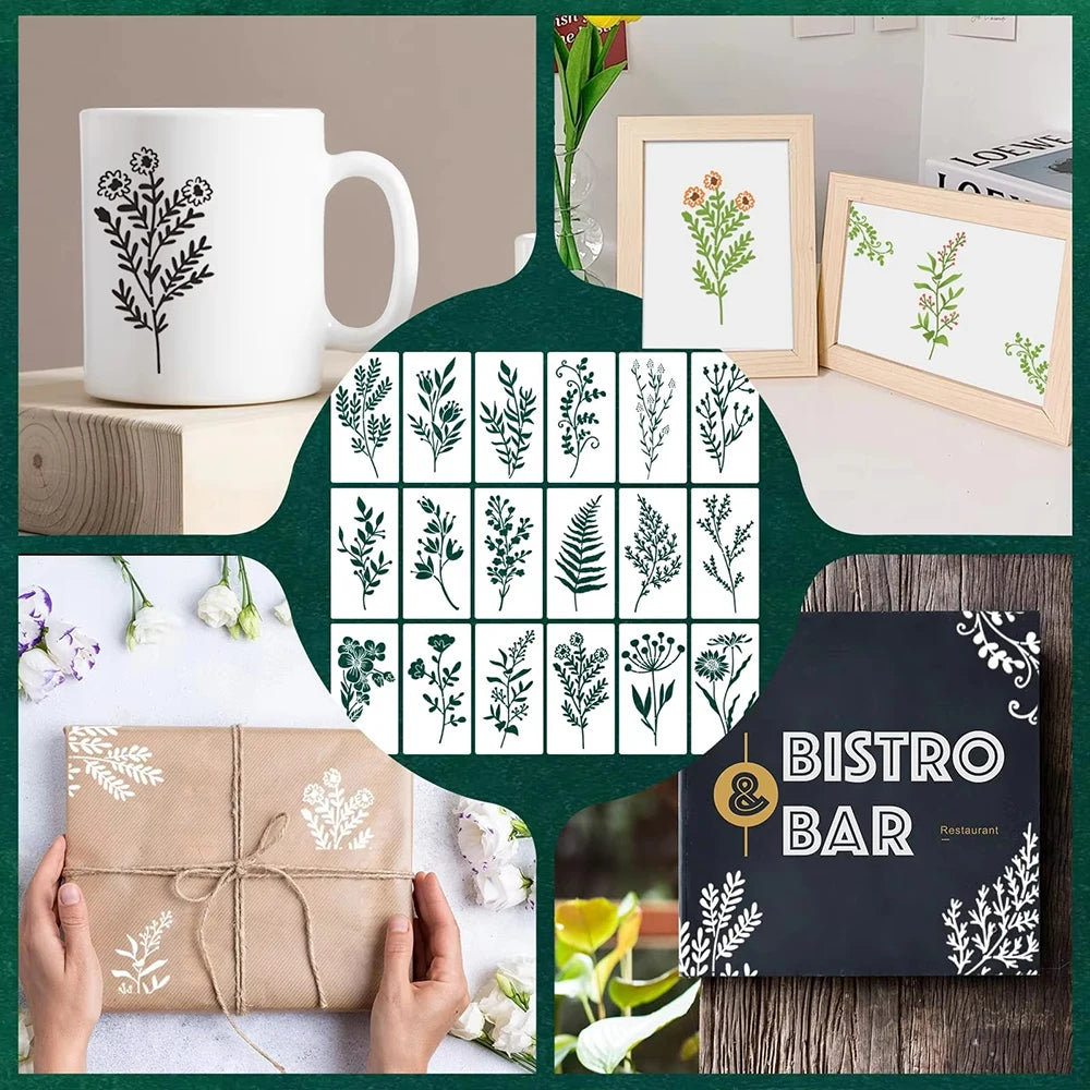 gabarits peinture fleurs feuilles papillons réutilisables diy crafts blanc noir vert orange rose brun