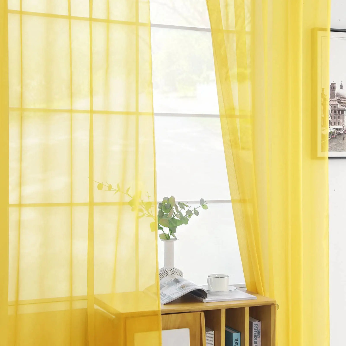 rideau jaune tulle moderne fenêtre translucent épuré poche tringle