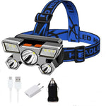 lampe frontale led rechargeable usb bleu noir réglable camping pêche nuit haute luminosité coque