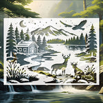 tableaux papier découpé paysages naturels animaux maison cerfs oiseau montagnes arbres opaque coloriage