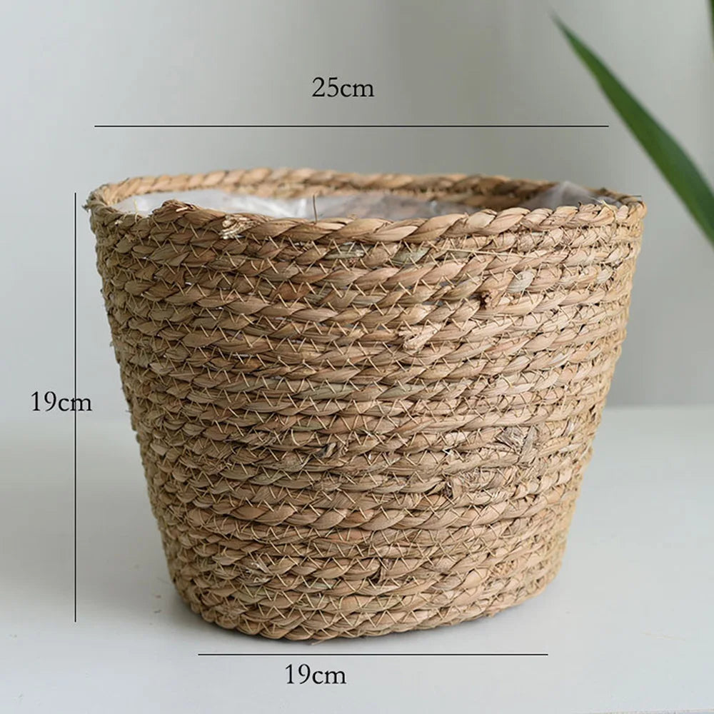 panier pliable osier tissé motifs réguliers poignées cuir naturel rustique jardin