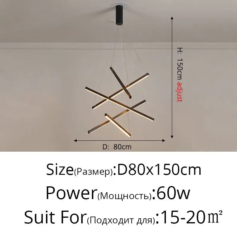 suspension lumineuse moderne têtes noir lignes géométriques scandinave flux lumineux élevé télécommande