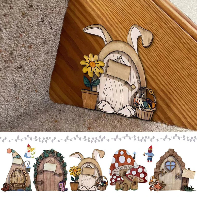 décoration maison porte miniature bois fantaisie motifs champignons rouges vertes