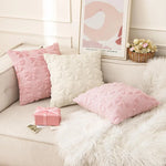 housse coussin décoration moderne rose clair blanc motifs floraux polyester coton 45cm lit chambre