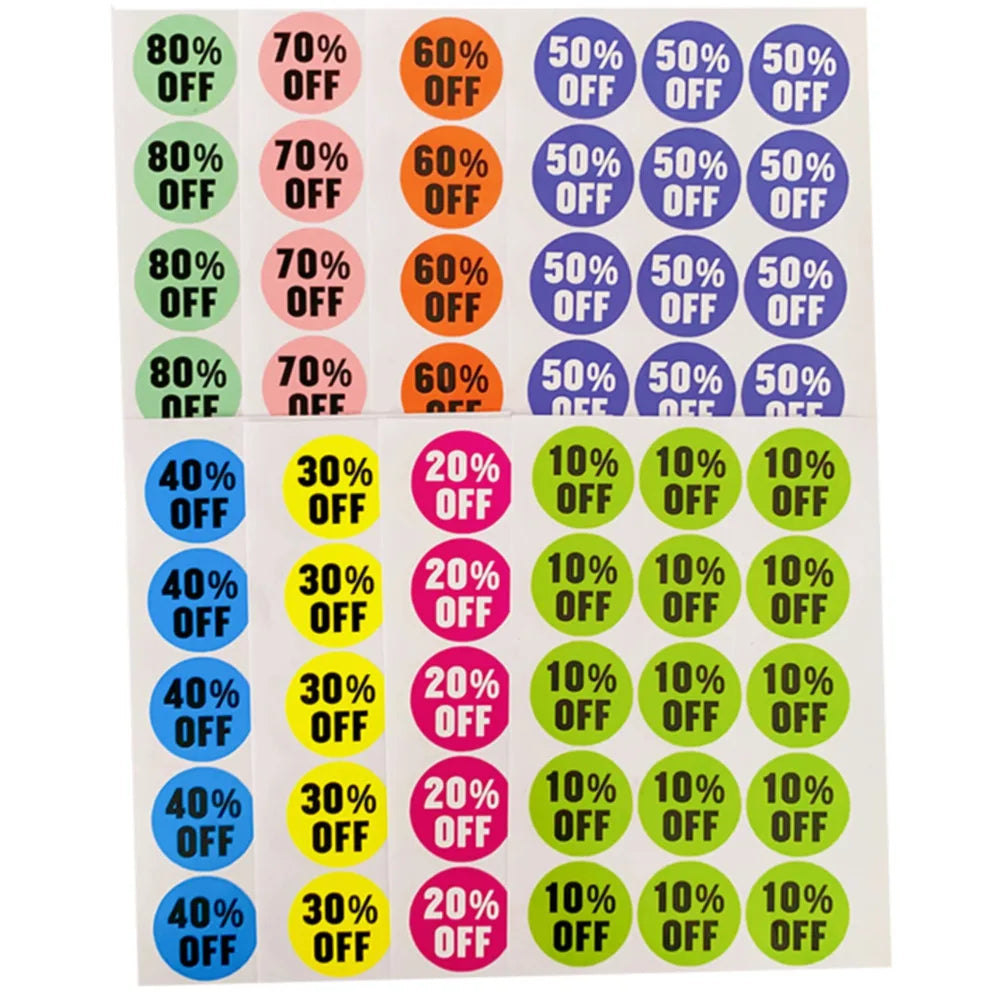 étiquettes réduction autocollantes circulaires pourcentage moderne variées opacité packaging commercialiaux
