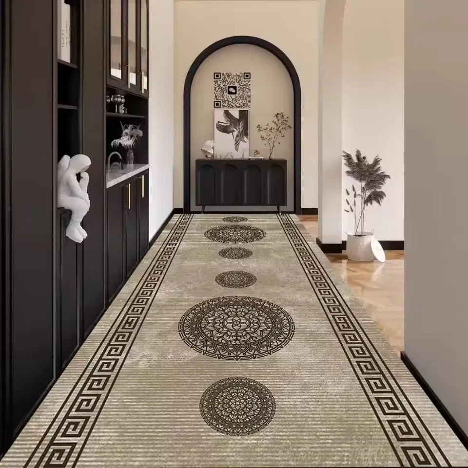 tapis géométrique moderne beige clair salon chambre rectangle flocage polyester caoutchouc extérieur décoration