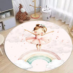 tapis rond illustration ballerine enfantine arc ciel château couleur rose blanc chambre moderne polypropylène