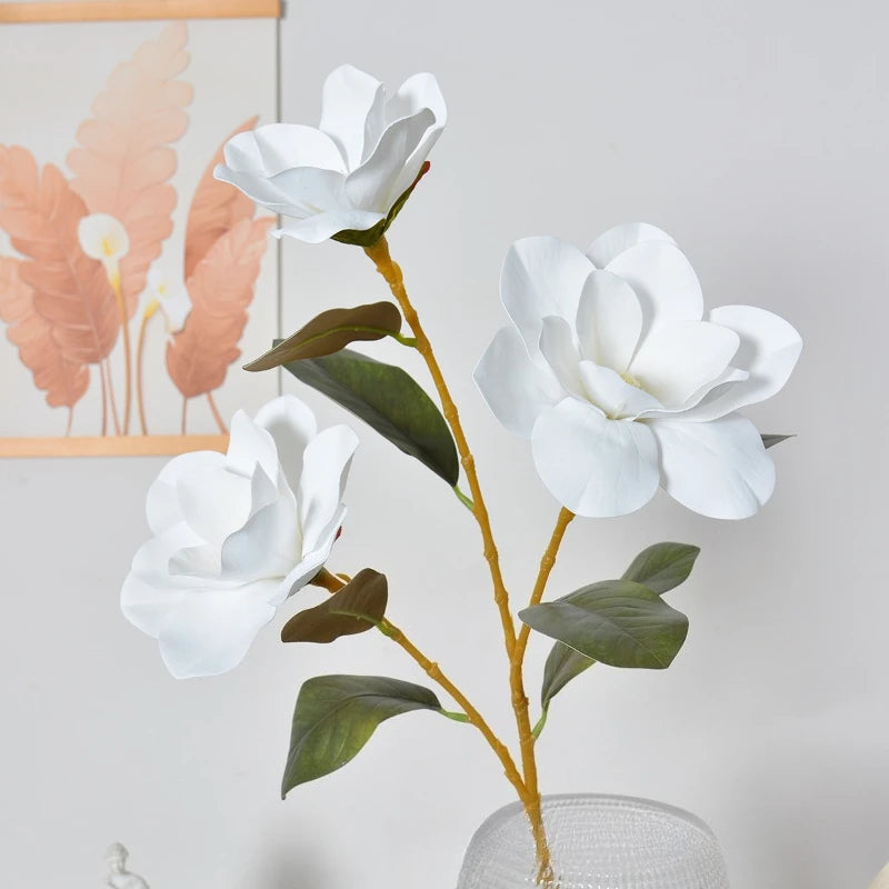 bouquet artificiel magnolia rose blanc vert feuilles vertes modernes intérieur mariage décoration maison
