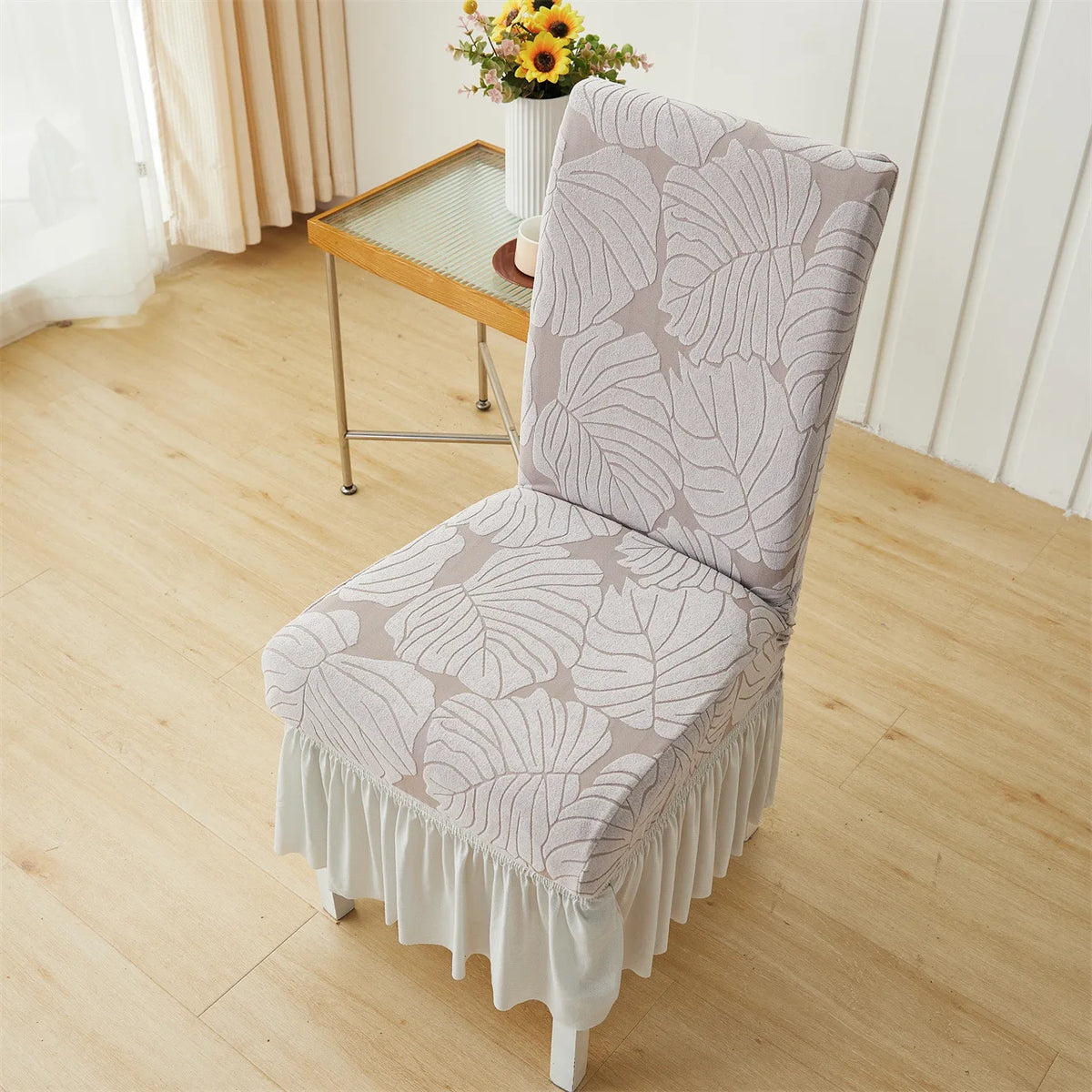 housse chaise moderne imprimé feuilles élastique décoration salon salle manger maison