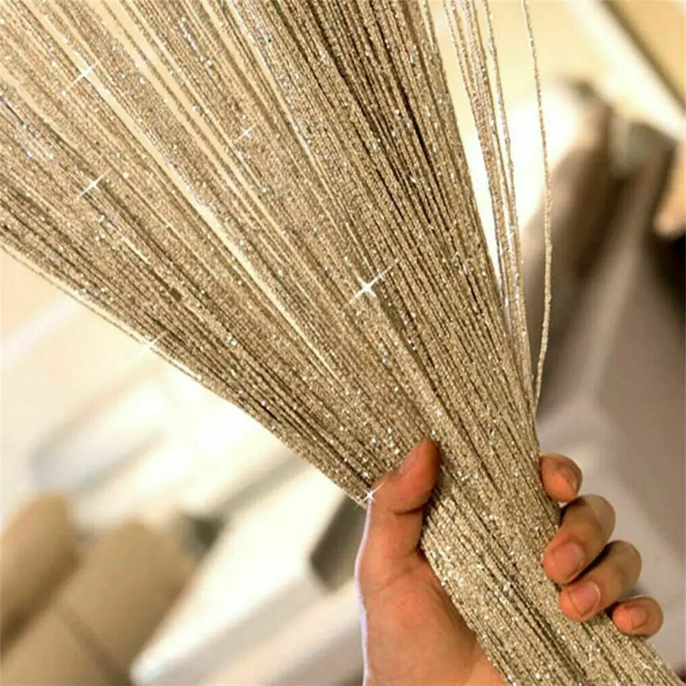 rideau franges transparent moderne argenté beige barre métallique suspension 100x200cm