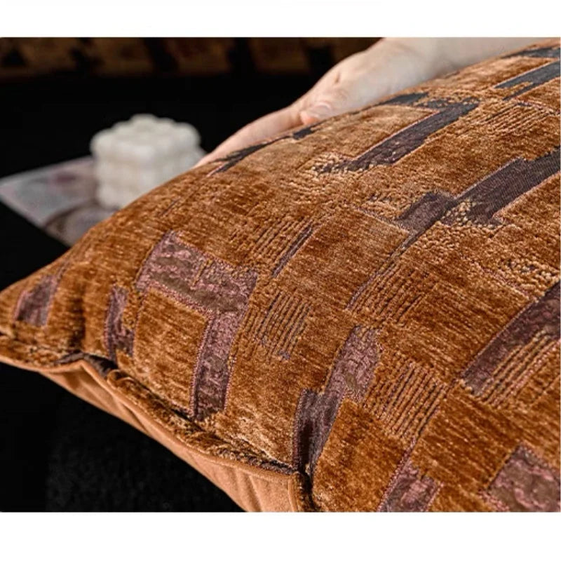 housse coussin polyester géométrique marron clair foncé décoration contemporaine simple maison voiture