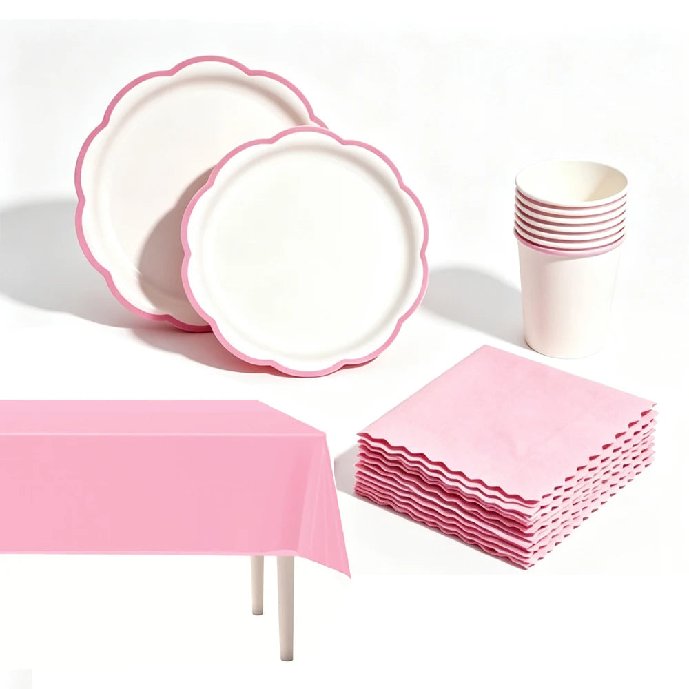 assiettes papier dentelles rose gobelets serviettes tablecloth festives occasions anniversaire fete