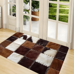 tapis marron blanc patchwork imitation cuir antidérapant moderne rustique intérieur cuisine salle bain