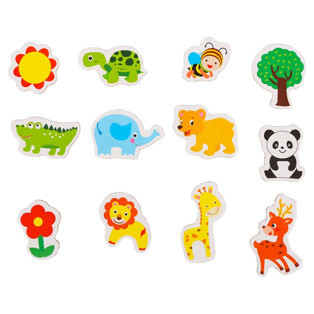 sticker magnétique animal océan cartoon fleur arbre simple 12 pièces réfrigérateur bois