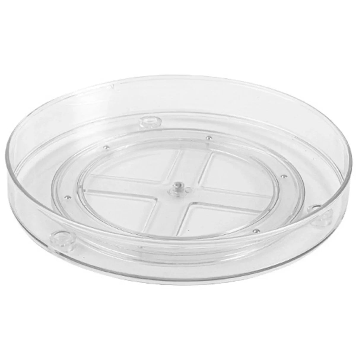 plateau rangement rotatif acier inoxydable moderne épices condiments bouteilles flacons pots cuillères fourchettes cuisine
