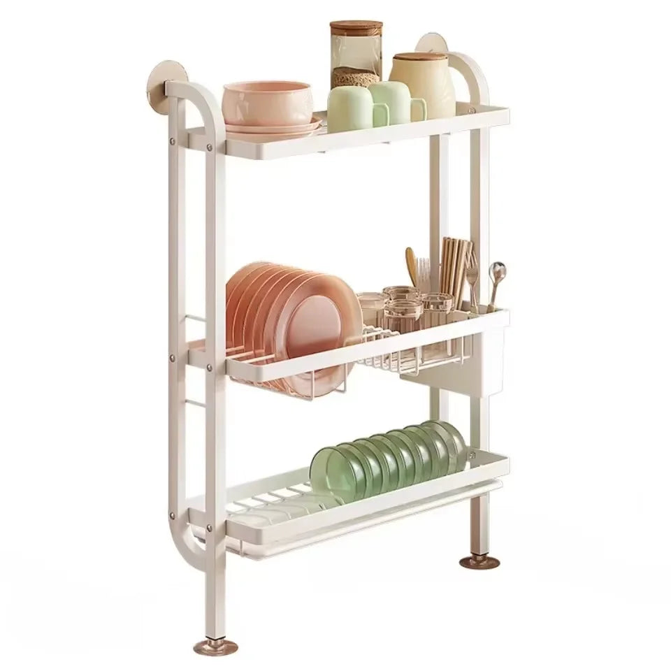 étagère murale moderne niveaux acier inoxydable blanc assiettes verres cuillères rangement serviettes