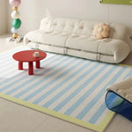 tapis moderne rectangle polypropylène polyester bleu clair rouge blanc beige rayures horizontales bordure géométrique