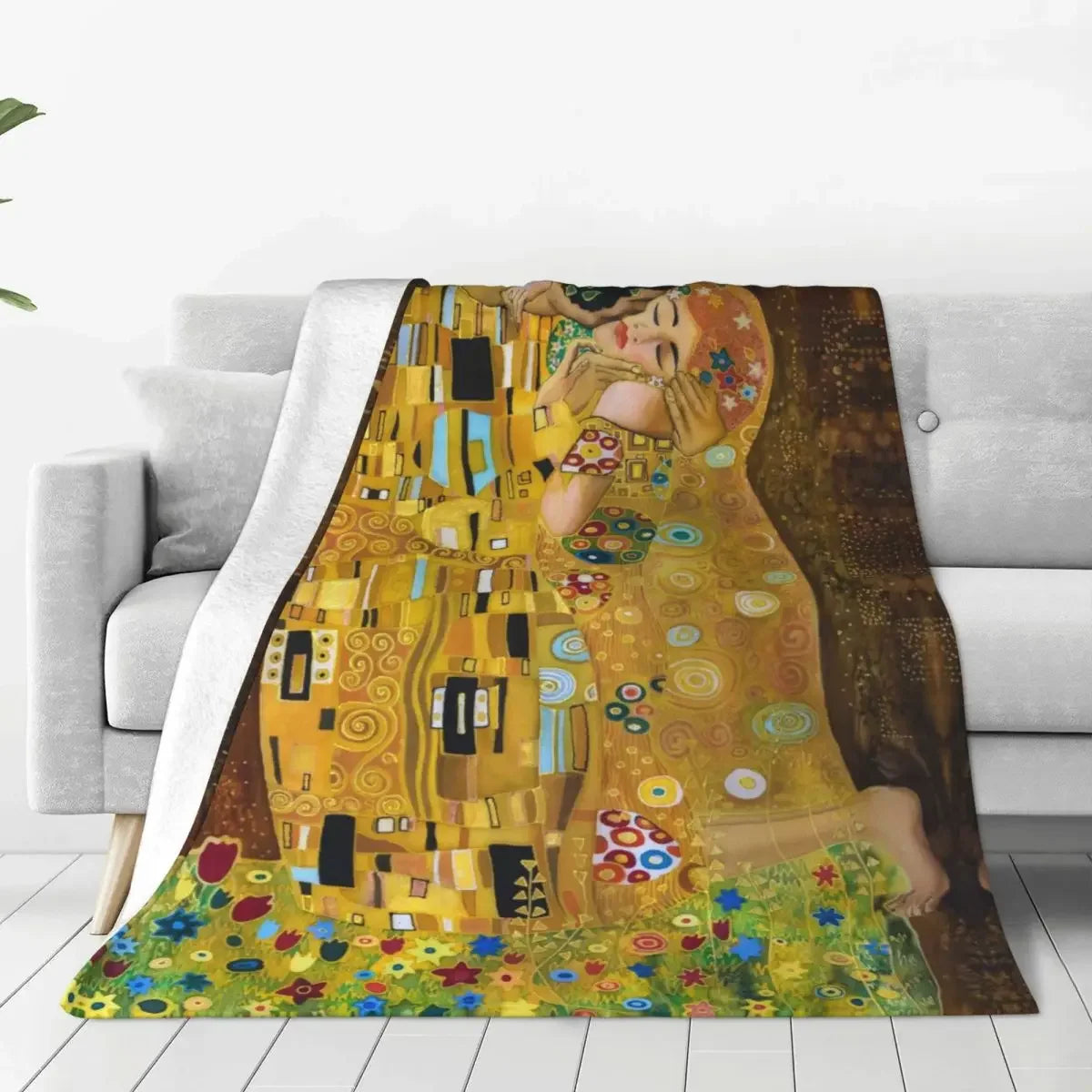 couverture multicolore klimt baiser peluche abstraite classique portable voyage printemps automne