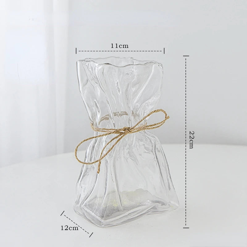 vase verre transparent moderne ruban jute pot fleur terrarium décoration table hydroponique artisanat