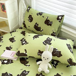 drap housse imprimé chats noirs fond vert clair élastique oreiller coussin enfant moderne doux