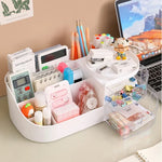 organisateur maquillage transparent moderne blanc rangement cosmétique tiroirs flacons brosse étiquettes