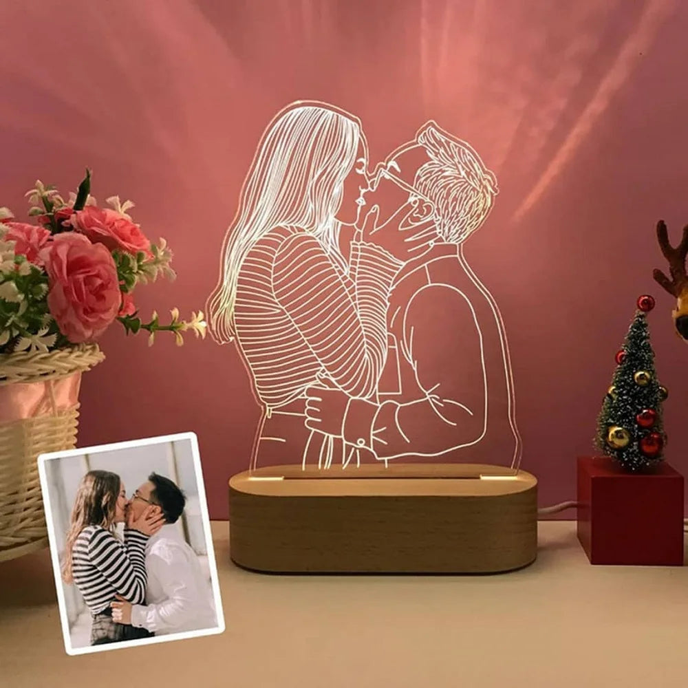 Lampe photo 3D personnalisée cœur jaune