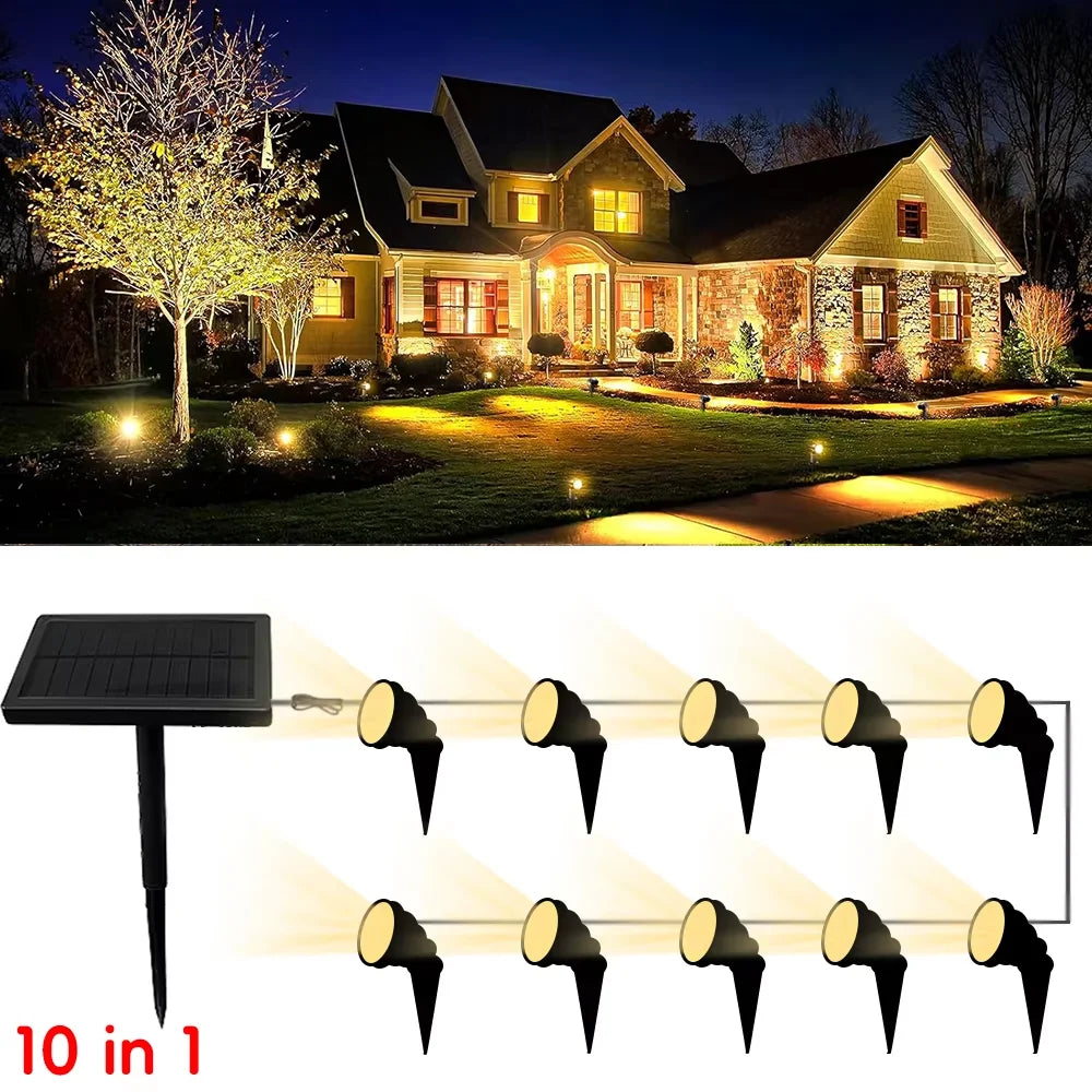 projecteur solaire led blanc chaud 7m 10 lumières autonomes certification moderne noir lisse opaque