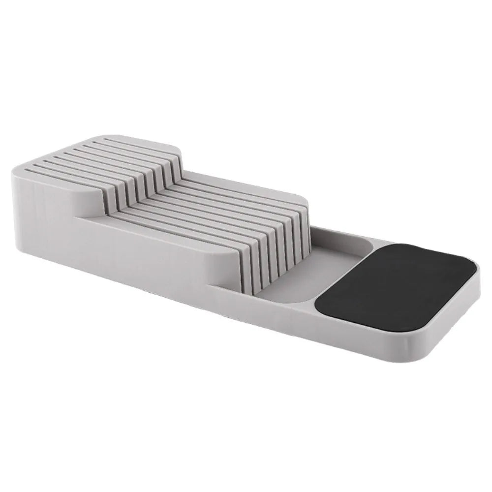 rangement couteaux gris bloc vertical moderne tiroir cuisine organizer porte six