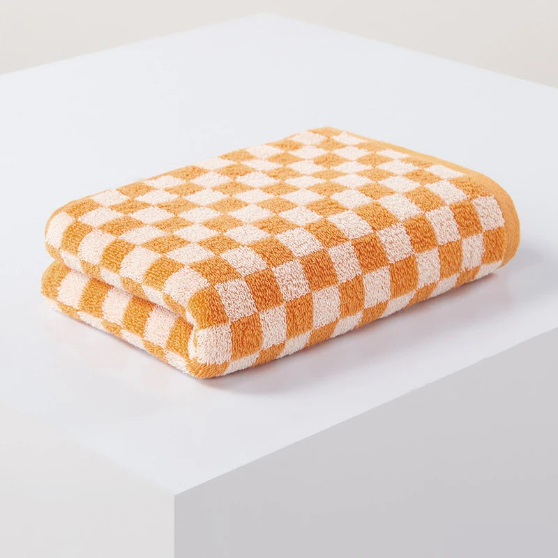 serviettes bain coton carreaux violet orange vert gris rapide moderne