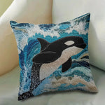housse coussin orque vague océan bleu noir blanc moderne 100 polyester carré 45x45cm decoration