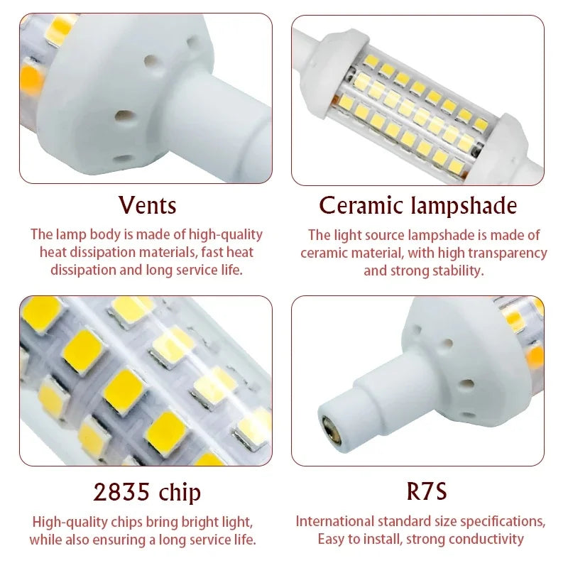 Ampoule LED R7S 220V 10W 15W 20W blanc moderne sans scintillement 80000h