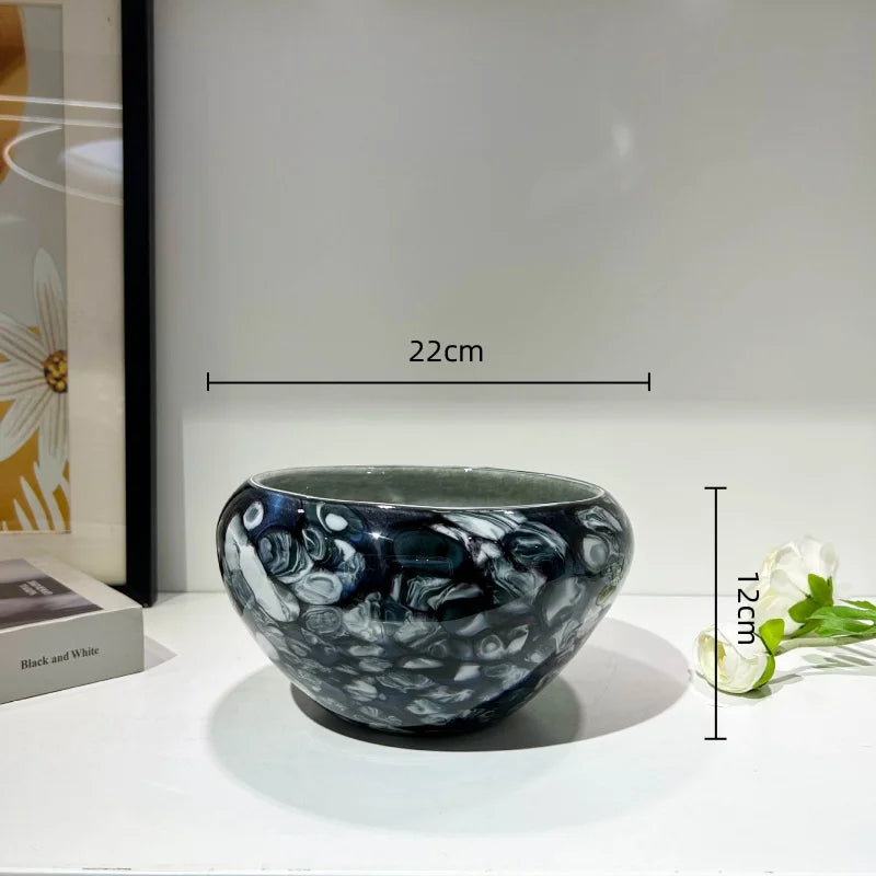 vase moderne verre émaillé bleu marbré pot fleurs décoration maison opaque